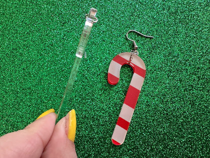 Candy Cane Earrings: Laser Cut Acrylic Christmas Earrings, Holidays, Dessert, Holidays, Sweet Tooth, Gifts for Her/Him/Them