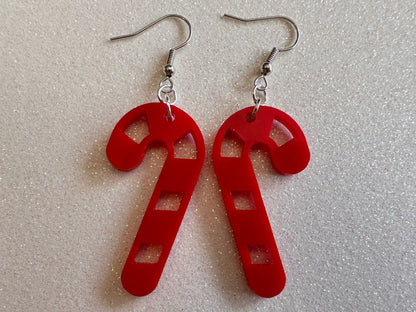 Candy Cane Earrings: Laser Cut Acrylic Christmas Earrings, Holidays, Dessert, Holidays, Sweet Tooth, Gifts for Her/Him/Them