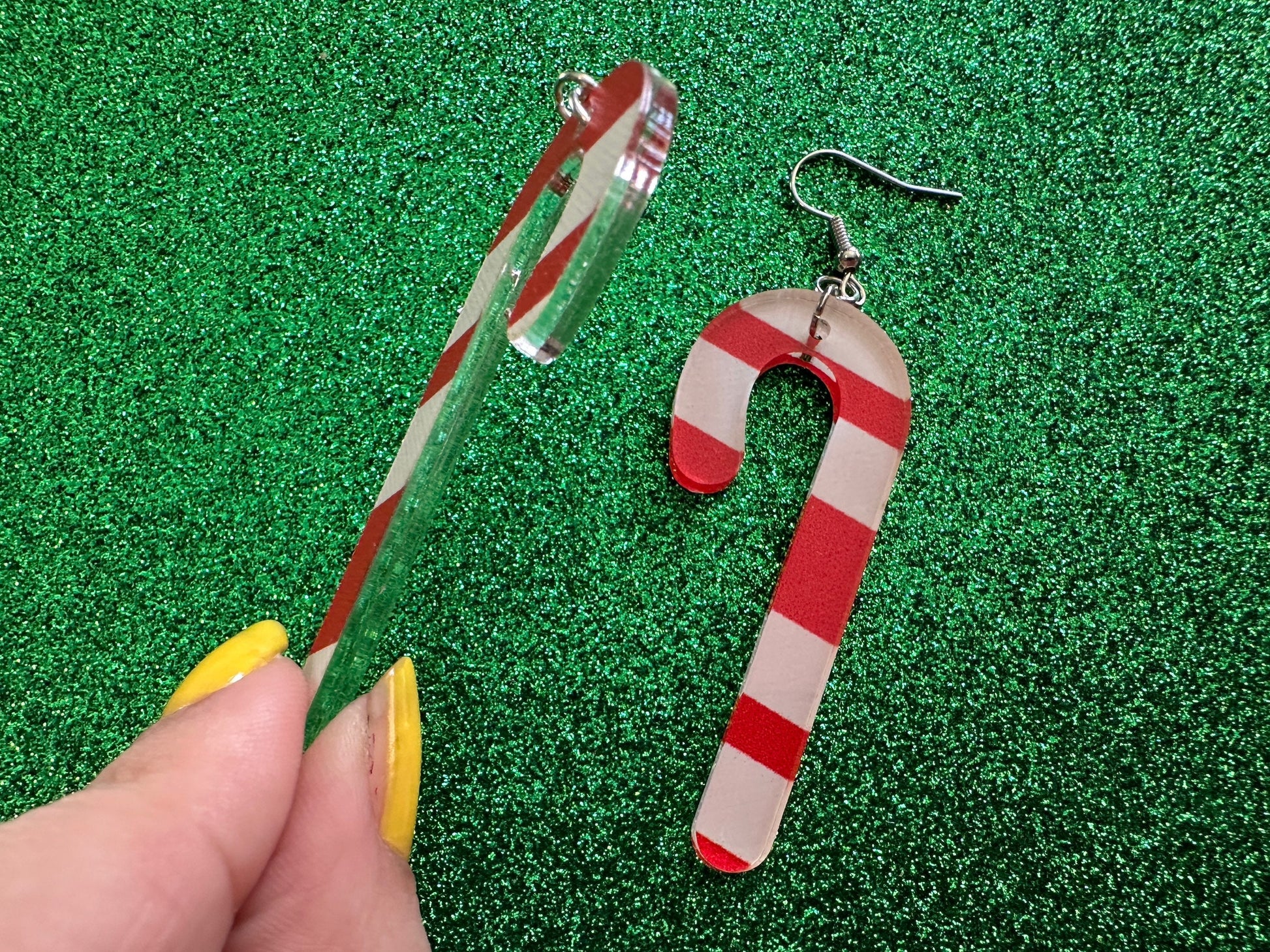 Candy Cane Earrings: Laser Cut Acrylic Christmas Earrings, Holidays, Dessert, Holidays, Sweet Tooth, Gifts for Her/Him/Them