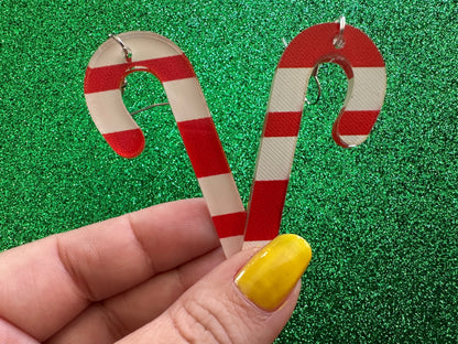 Candy Cane Earrings: Laser Cut Acrylic Christmas Earrings, Holidays, Dessert, Holidays, Sweet Tooth, Gifts for Her/Him/Them