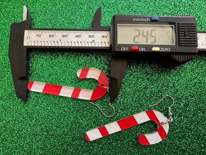 Candy Cane Earrings: Laser Cut Acrylic Christmas Earrings, Holidays, Dessert, Holidays, Sweet Tooth, Gifts for Her/Him/Them