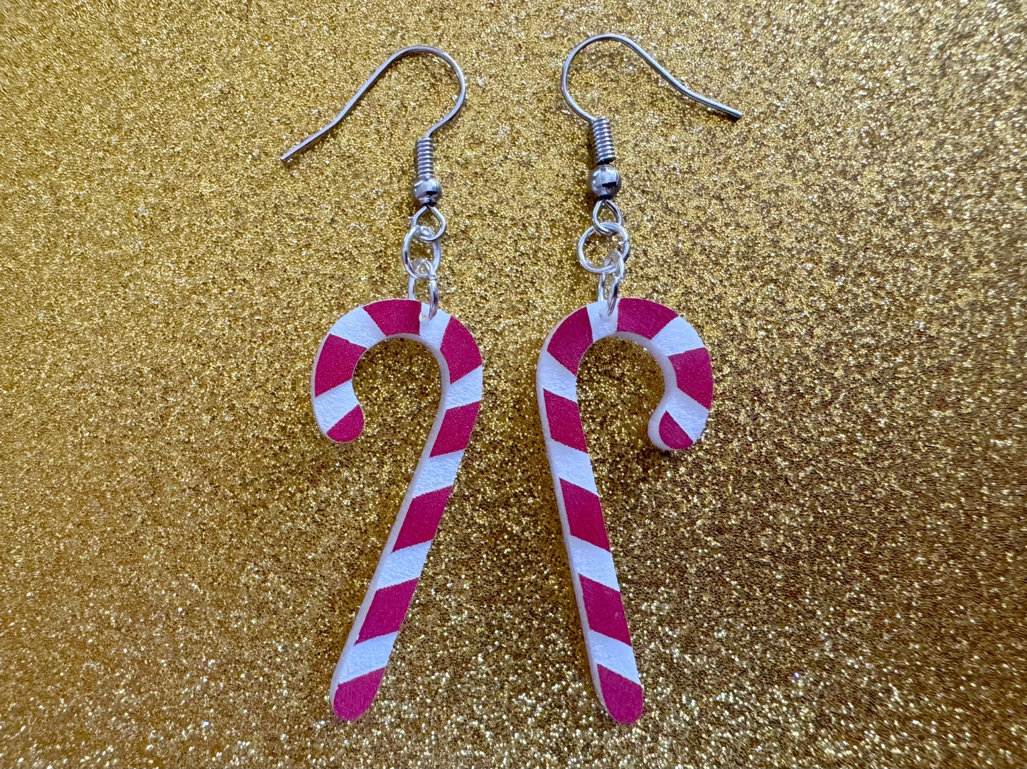 Candy Cane Earrings: Laser Cut Acrylic Christmas Earrings, Xmas, X-mas, Winter Holidays, Santa Claus, Presents, Best Gifts for Her/Him/Them