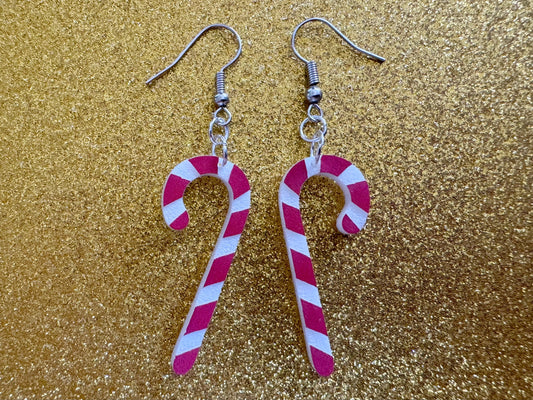 Candy Cane Earrings: Laser Cut Acrylic Christmas Earrings, Xmas, X-mas, Winter Holidays, Santa Claus, Presents, Best Gifts for Her/Him/Them