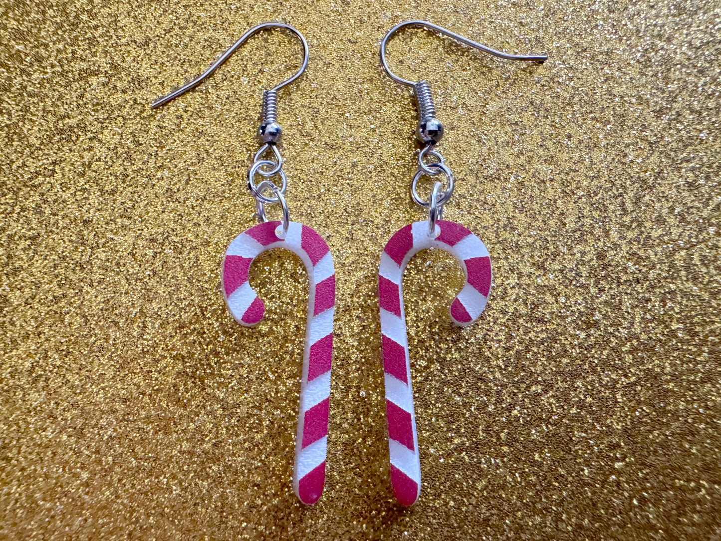 Candy Cane Earrings: Laser Cut Acrylic Christmas Earrings, Xmas, X-mas, Winter Holidays, Santa Claus, Presents, Best Gifts for Her/Him/Them