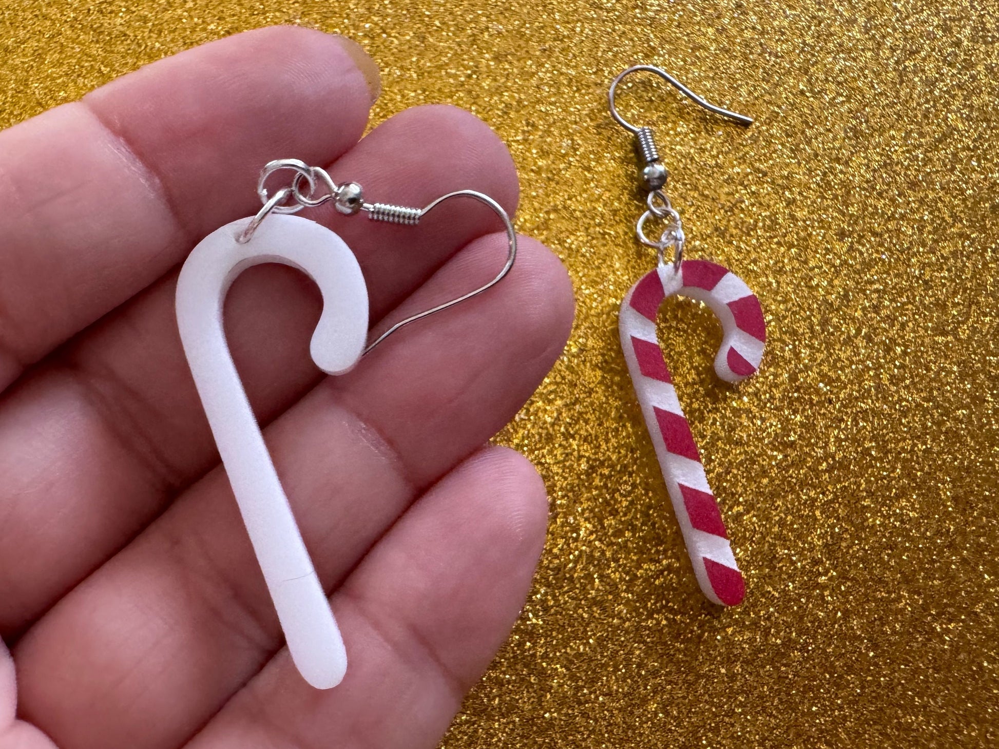 Candy Cane Earrings: Laser Cut Acrylic Christmas Earrings, Xmas, X-mas, Winter Holidays, Santa Claus, Presents, Best Gifts for Her/Him/Them