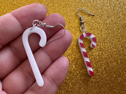 Candy Cane Earrings: Laser Cut Acrylic Christmas Earrings, Xmas, X-mas, Winter Holidays, Santa Claus, Presents, Best Gifts for Her/Him/Them