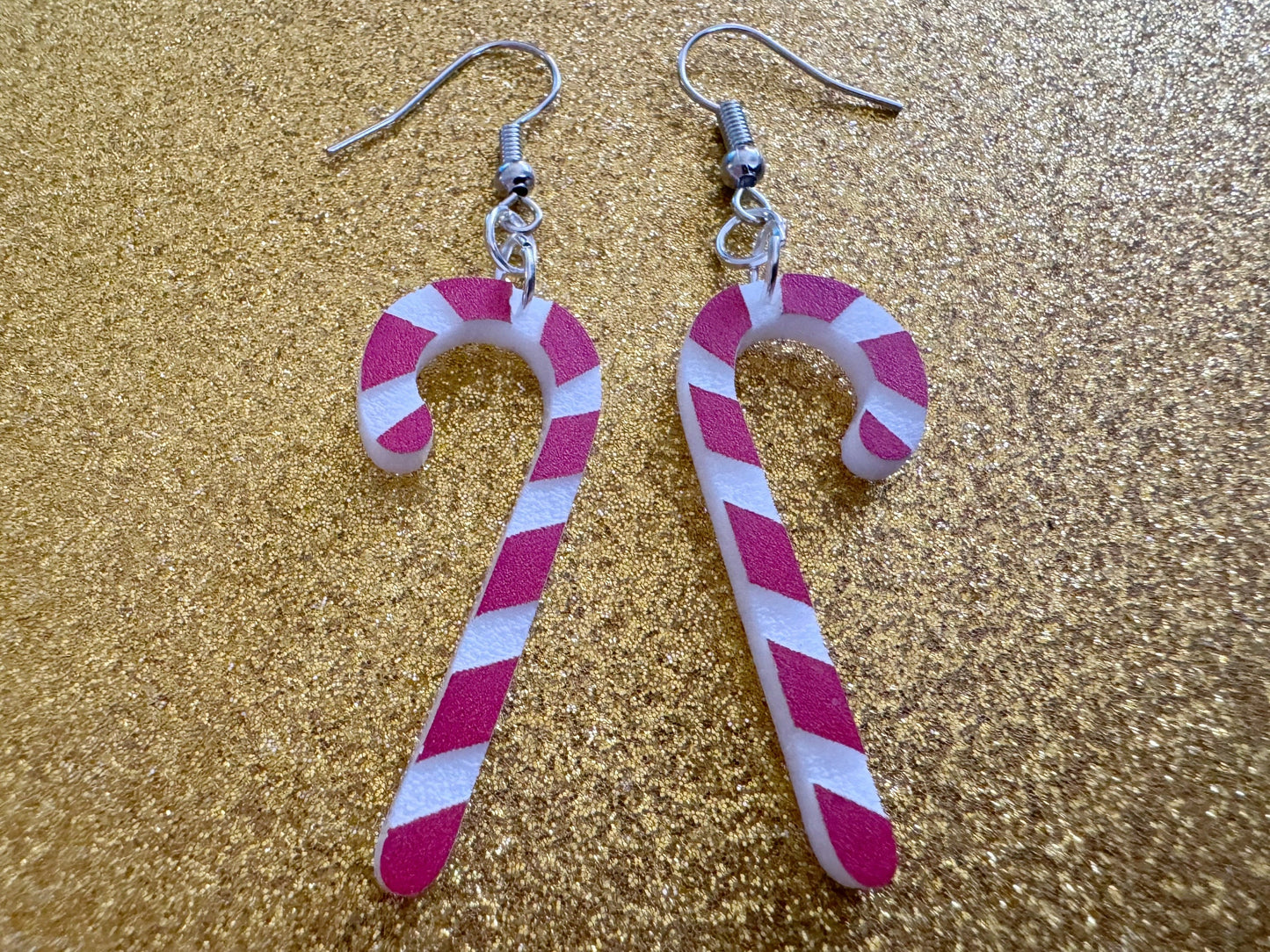 Candy Cane Earrings: Laser Cut Acrylic Christmas Earrings, Xmas, X-mas, Winter Holidays, Santa Claus, Presents, Best Gifts for Her/Him/Them