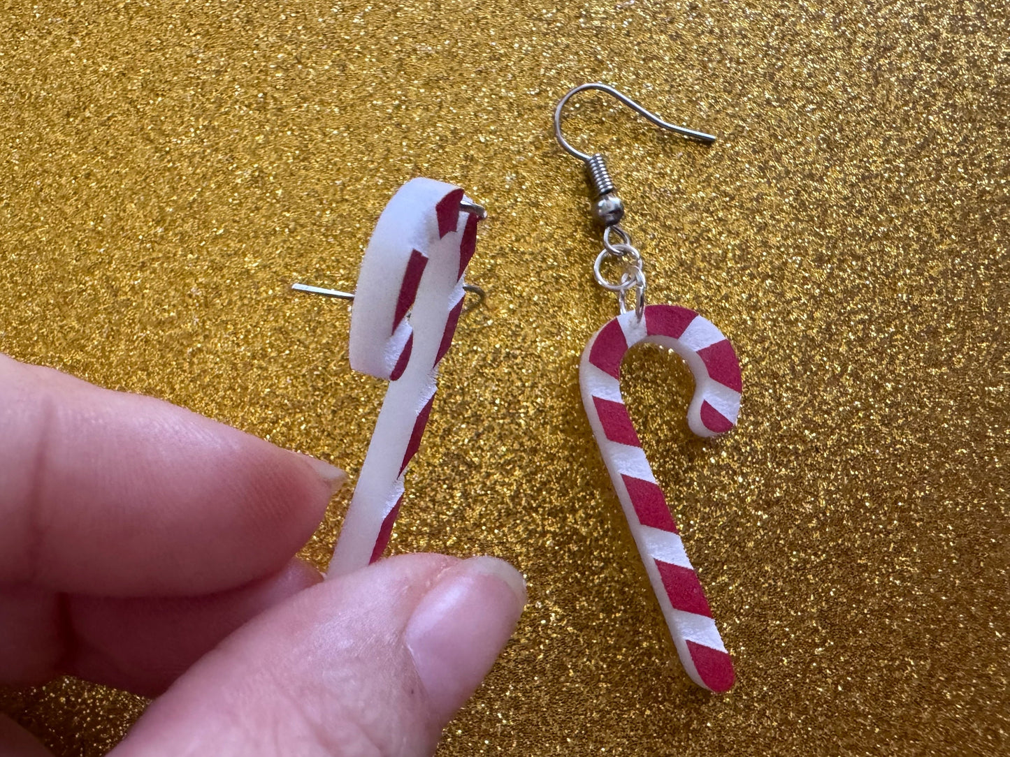 Candy Cane Earrings: Laser Cut Acrylic Christmas Earrings, Xmas, X-mas, Winter Holidays, Santa Claus, Presents, Best Gifts for Her/Him/Them