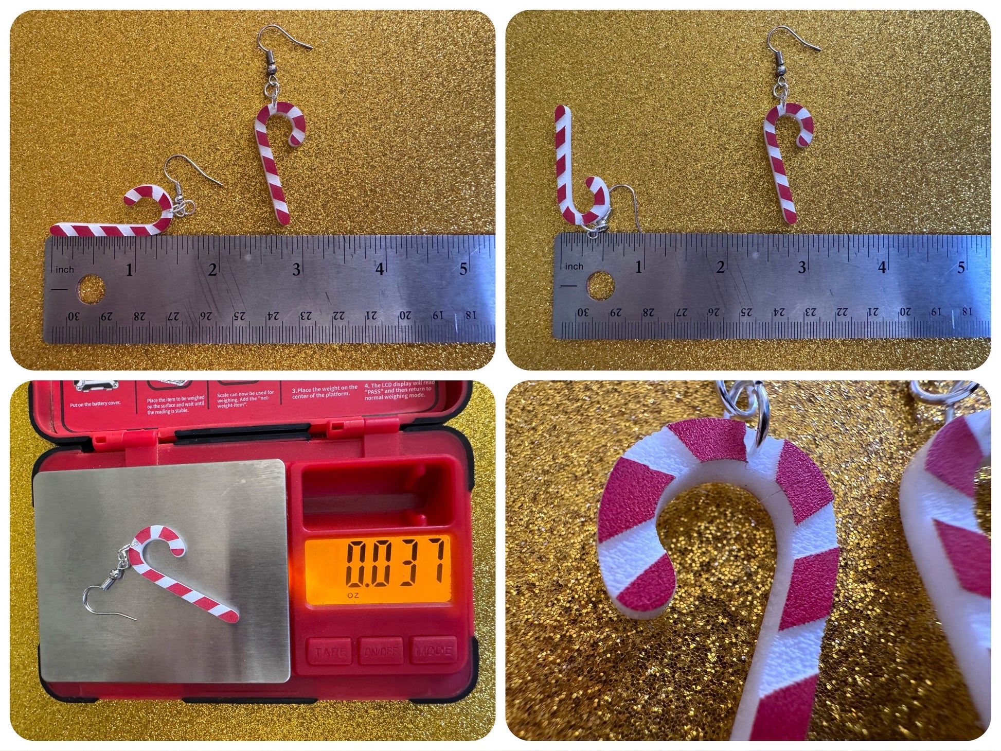 Candy Cane Earrings: Laser Cut Acrylic Christmas Earrings, Xmas, X-mas, Winter Holidays, Santa Claus, Presents, Best Gifts for Her/Him/Them