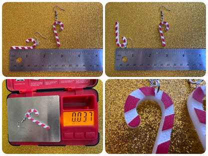 Candy Cane Earrings: Laser Cut Acrylic Christmas Earrings, Xmas, X-mas, Winter Holidays, Santa Claus, Presents, Best Gifts for Her/Him/Them