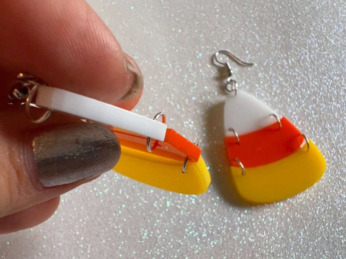 Candy Corn Earrings: Laser Cut Acrylic Candies, Trick or Treat, Halloween, Dessert, Sweet Tooth, Best Gifts for Her/Him/Them