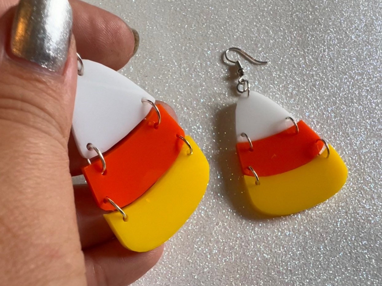 Candy Corn Earrings: Laser Cut Acrylic Candies, Trick or Treat, Halloween, Dessert, Sweet Tooth, Best Gifts for Her/Him/Them