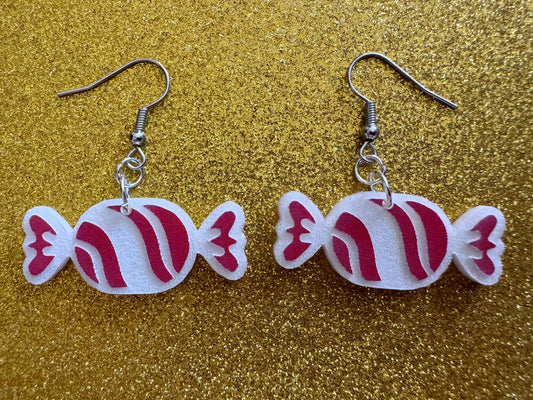Candy Earrings: Laser Cut Acrylic Christmas Earrings, Xmas, X-mas, Winter Holidays, Santa Claus, Presents, Best Gifts for Her/Him/Them