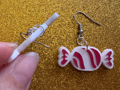 Candy Earrings: Laser Cut Acrylic Christmas Earrings, Xmas, X-mas, Winter Holidays, Santa Claus, Presents, Best Gifts for Her/Him/Them