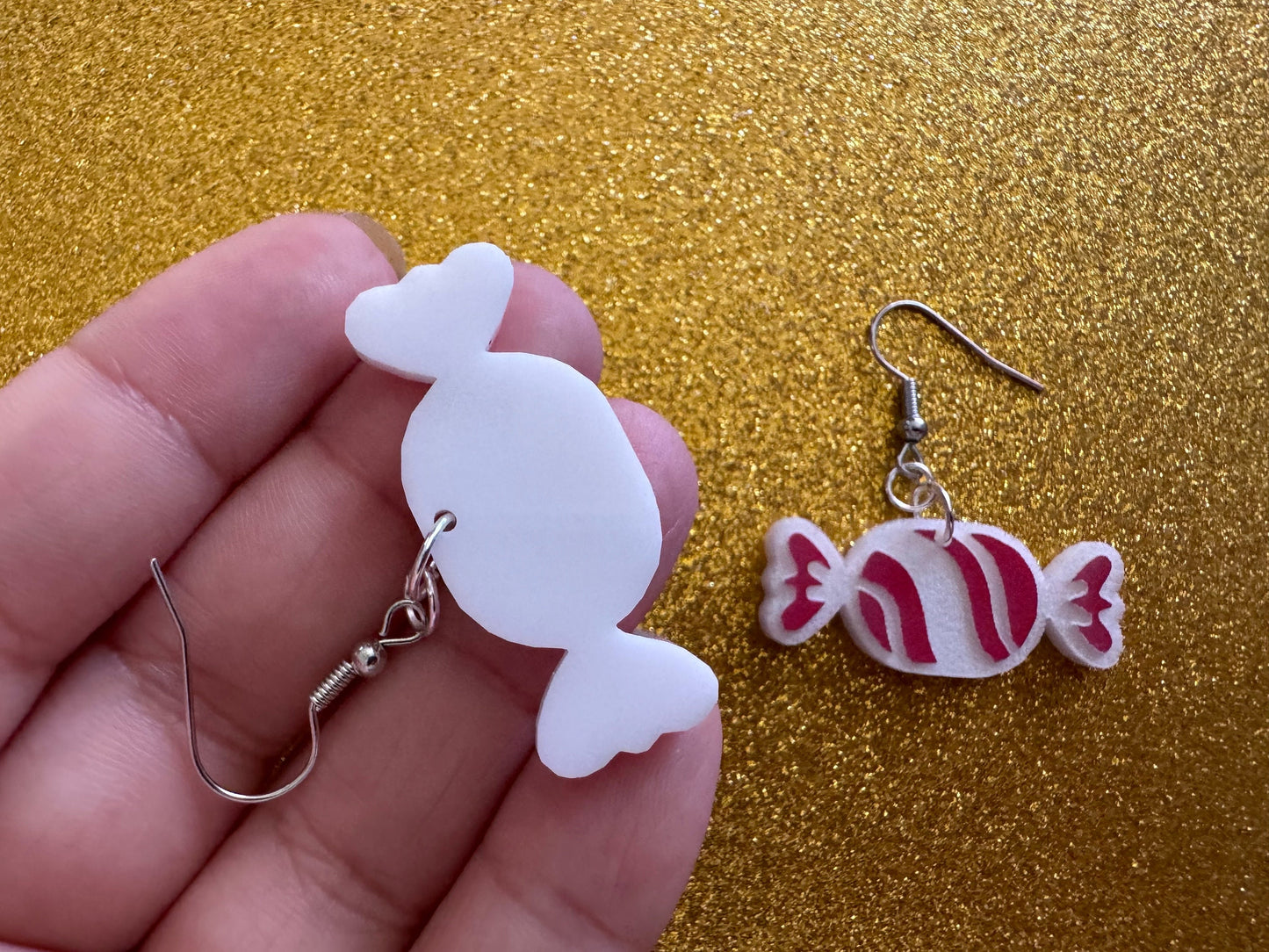 Candy Earrings: Laser Cut Acrylic Christmas Earrings, Xmas, X-mas, Winter Holidays, Santa Claus, Presents, Best Gifts for Her/Him/Them