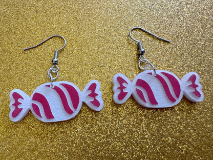 Candy Earrings: Laser Cut Acrylic Christmas Earrings, Xmas, X-mas, Winter Holidays, Santa Claus, Presents, Best Gifts for Her/Him/Them