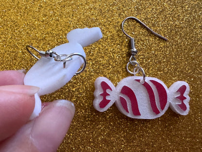 Candy Earrings: Laser Cut Acrylic Christmas Earrings, Xmas, X-mas, Winter Holidays, Santa Claus, Presents, Best Gifts for Her/Him/Them