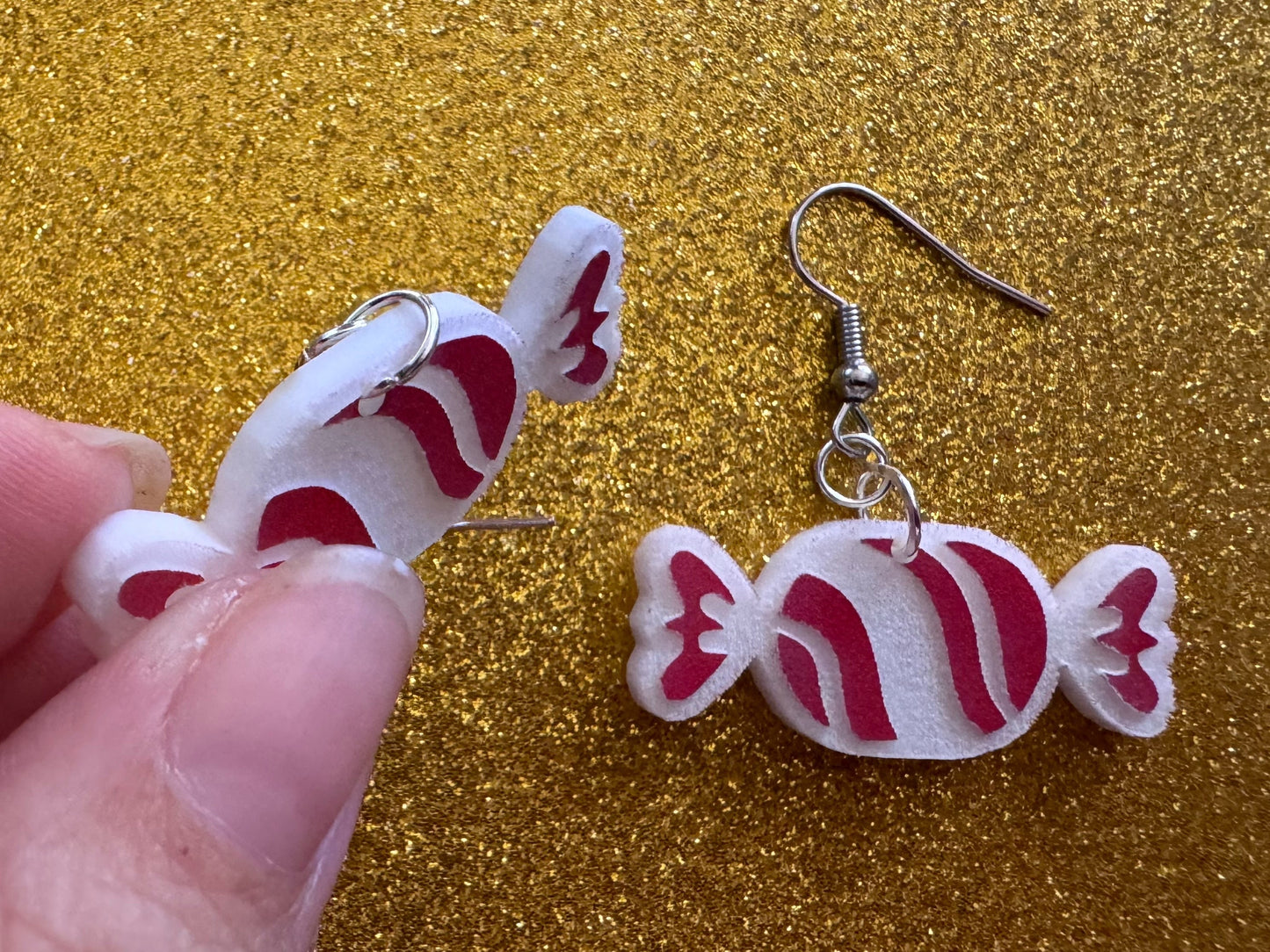 Candy Earrings: Laser Cut Acrylic Christmas Earrings, Xmas, X-mas, Winter Holidays, Santa Claus, Presents, Best Gifts for Her/Him/Them