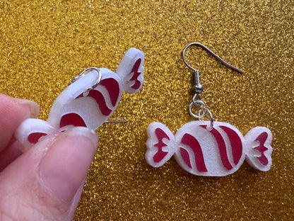 Candy Earrings: Laser Cut Acrylic Christmas Earrings, Xmas, X-mas, Winter Holidays, Santa Claus, Presents, Best Gifts for Her/Him/Them