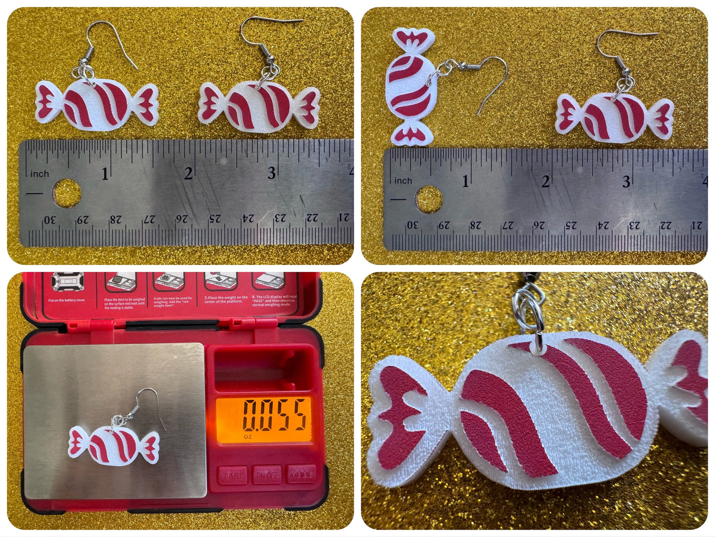Candy Earrings: Laser Cut Acrylic Christmas Earrings, Xmas, X-mas, Winter Holidays, Santa Claus, Presents, Best Gifts for Her/Him/Them