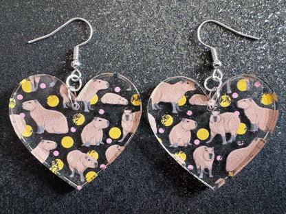 Capybara Earrings: Laser Cut Acrylic Capybaras, Rodent, Cute Animals, Zoo, Giant Cavy Rodent, Best Gifts for Her/Him/Them