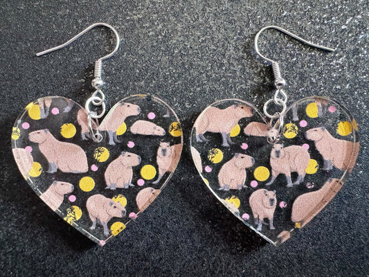 Capybara Earrings: Laser Cut Acrylic Capybaras, Rodent, Cute Animals, Zoo, Giant Cavy Rodent, Best Gifts for Her/Him/Them