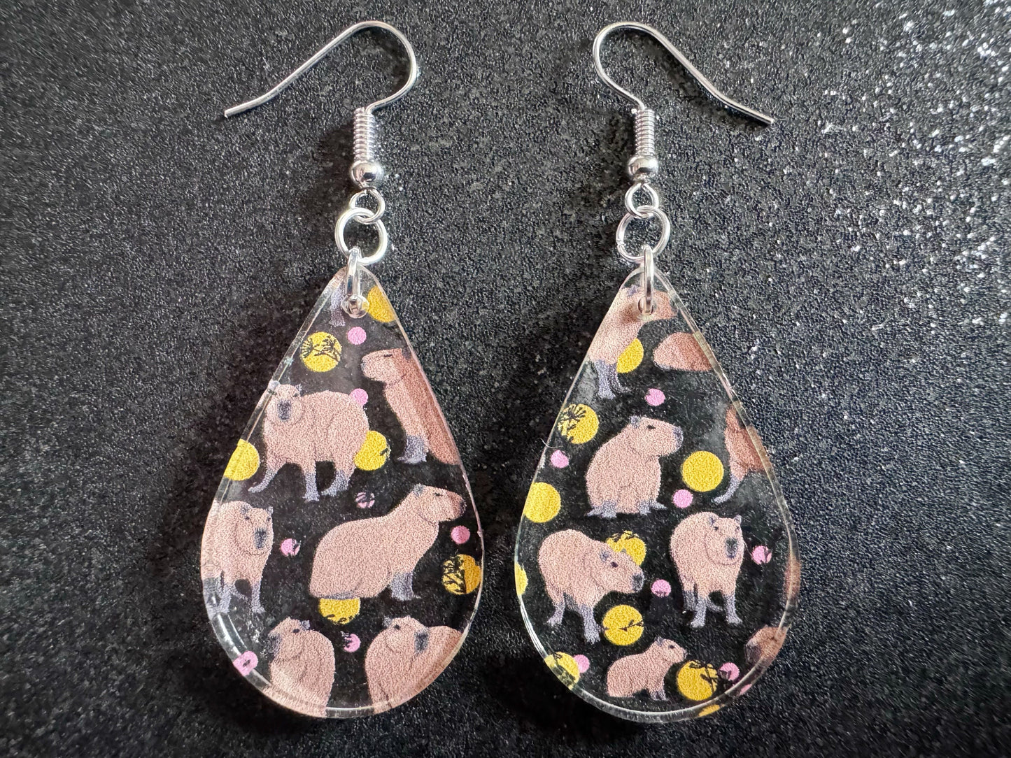 Capybara Earrings: Laser Cut Acrylic Capybaras, Rodent, Cute Animals, Zoo, Giant Cavy Rodent, Best Gifts for Her/Him/Them