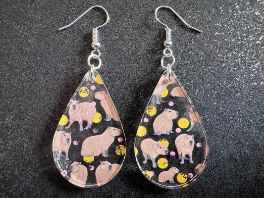 Capybara Earrings: Laser Cut Acrylic Capybaras, Rodent, Cute Animals, Zoo, Giant Cavy Rodent, Best Gifts for Her/Him/Them