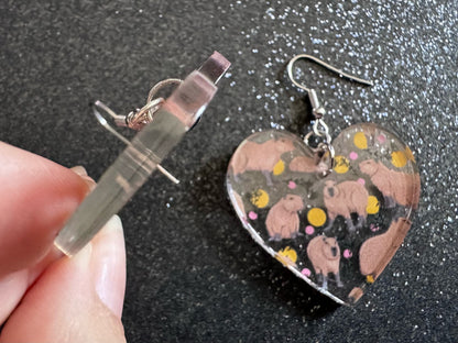 Capybara Earrings: Laser Cut Acrylic Capybaras, Rodent, Cute Animals, Zoo, Giant Cavy Rodent, Best Gifts for Her/Him/Them