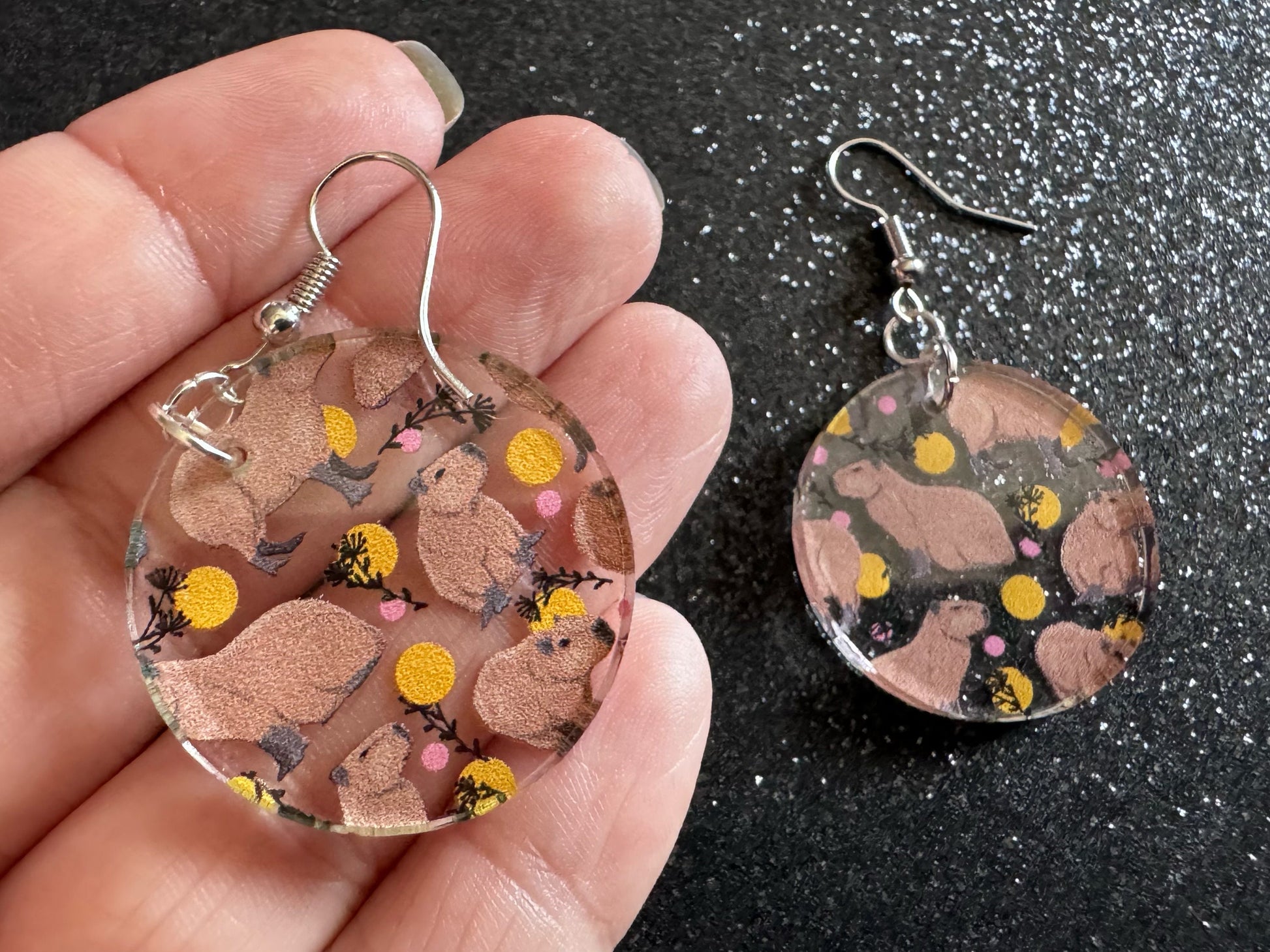 Capybara Earrings: Laser Cut Acrylic Capybaras, Rodent, Cute Animals, Zoo, Giant Cavy Rodent, Best Gifts for Her/Him/Them