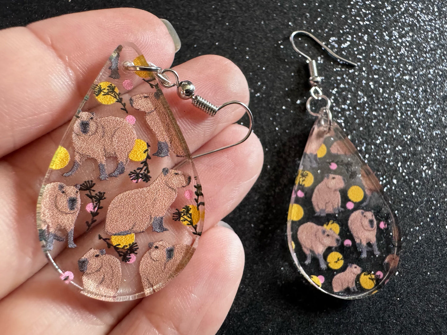 Capybara Earrings: Laser Cut Acrylic Capybaras, Rodent, Cute Animals, Zoo, Giant Cavy Rodent, Best Gifts for Her/Him/Them