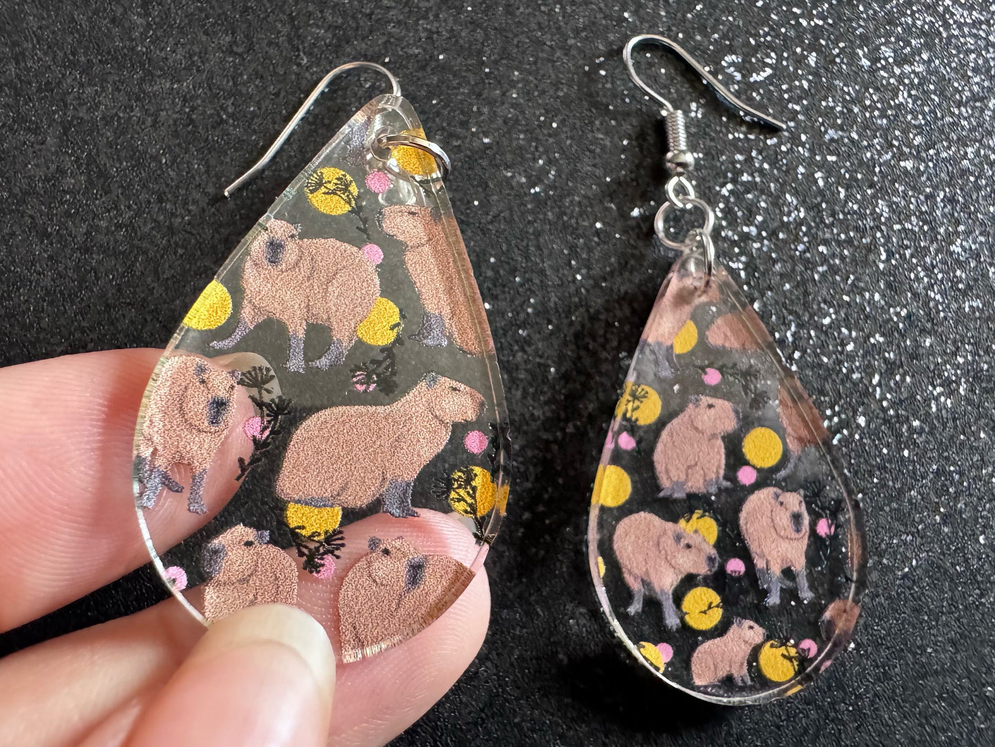 Capybara Earrings: Laser Cut Acrylic Capybaras, Rodent, Cute Animals, Zoo, Giant Cavy Rodent, Best Gifts for Her/Him/Them