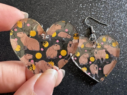 Capybara Earrings: Laser Cut Acrylic Capybaras, Rodent, Cute Animals, Zoo, Giant Cavy Rodent, Best Gifts for Her/Him/Them