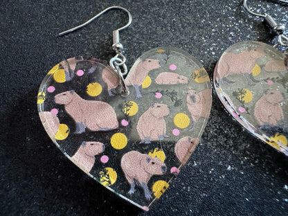 Capybara Earrings: Laser Cut Acrylic Capybaras, Rodent, Cute Animals, Zoo, Giant Cavy Rodent, Best Gifts for Her/Him/Them