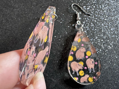Capybara Earrings: Laser Cut Acrylic Capybaras, Rodent, Cute Animals, Zoo, Giant Cavy Rodent, Best Gifts for Her/Him/Them