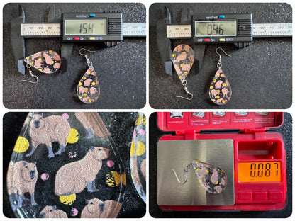 Capybara Earrings: Laser Cut Acrylic Capybaras, Rodent, Cute Animals, Zoo, Giant Cavy Rodent, Best Gifts for Her/Him/Them
