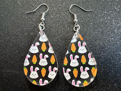 Carrot & Bunny Rabbit Earrings: Forest Animals, Nature, Carrots, Easter, Lucky, Easter, Easter Bunny, Best Gifts for Her/Him/Them