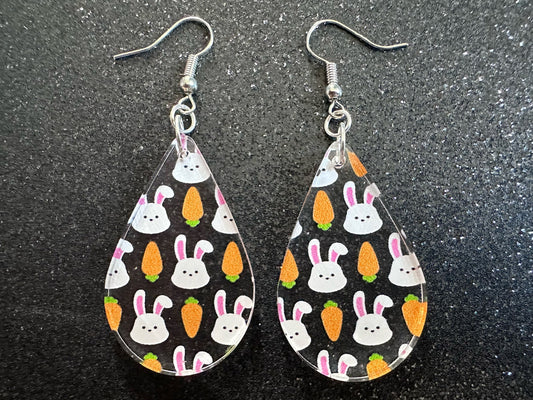 Carrot & Bunny Rabbit Earrings: Forest Animals, Nature, Carrots, Easter, Lucky, Easter, Easter Bunny, Best Gifts for Her/Him/Them