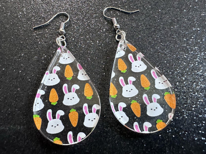 Carrot & Bunny Rabbit Earrings: Forest Animals, Nature, Carrots, Easter, Lucky, Easter, Easter Bunny, Best Gifts for Her/Him/Them