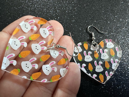 Carrot & Bunny Rabbit Earrings: Forest Animals, Nature, Carrots, Easter, Lucky, Easter, Easter Bunny, Best Gifts for Her/Him/Them