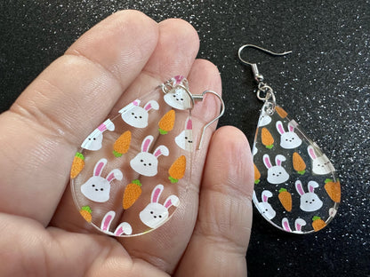Carrot & Bunny Rabbit Earrings: Forest Animals, Nature, Carrots, Easter, Lucky, Easter, Easter Bunny, Best Gifts for Her/Him/Them