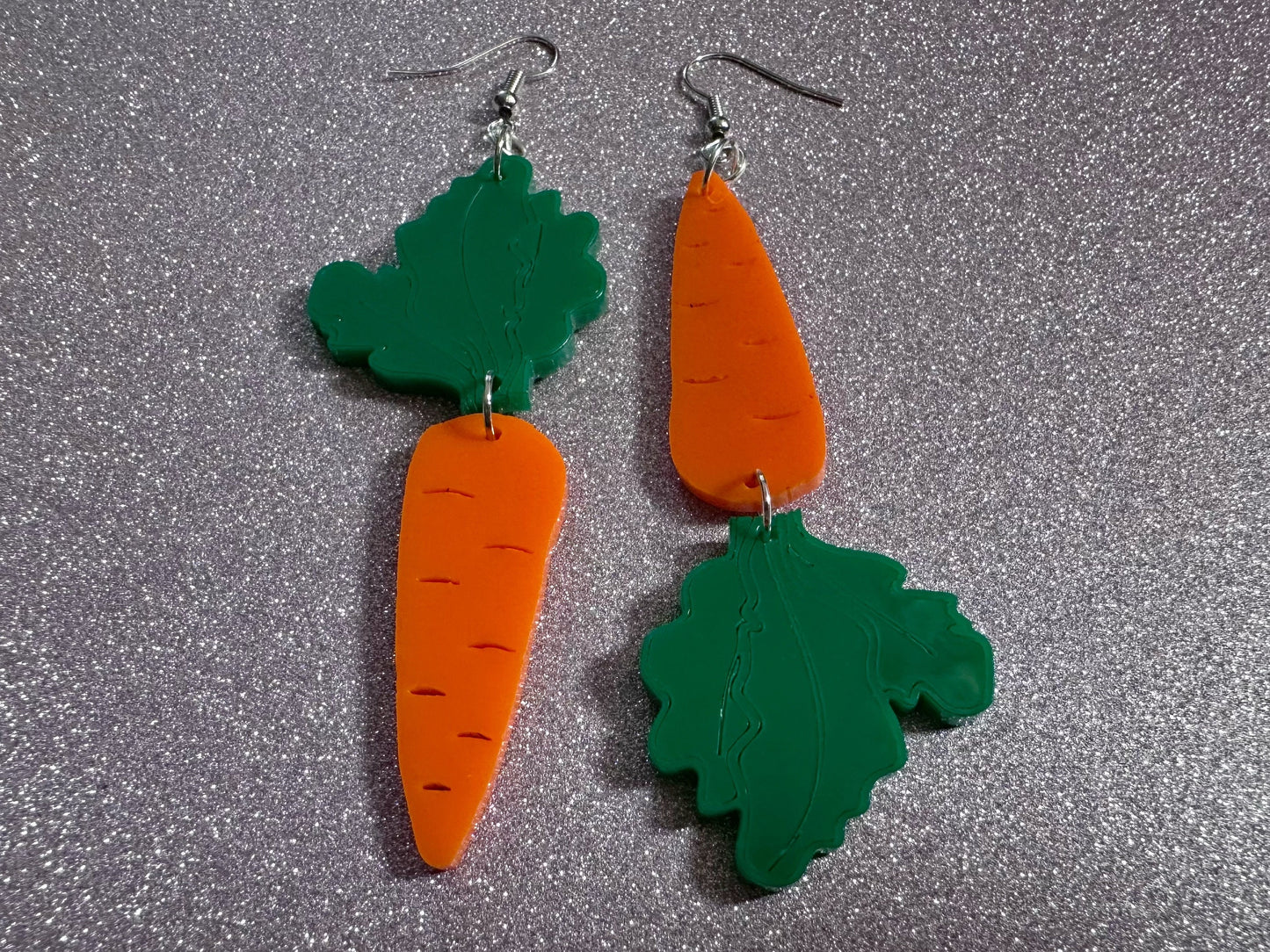 Carrot Earrings: Laser Cut Acrylic Carrots, Vegetables, Farm, Bunny Rabbit, Food Earrings, Veggies, Green, Best Gifts for Her/Him/Them