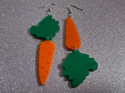 Carrot Earrings: Laser Cut Acrylic Carrots, Vegetables, Farm, Bunny Rabbit, Food Earrings, Veggies, Green, Best Gifts for Her/Him/Them