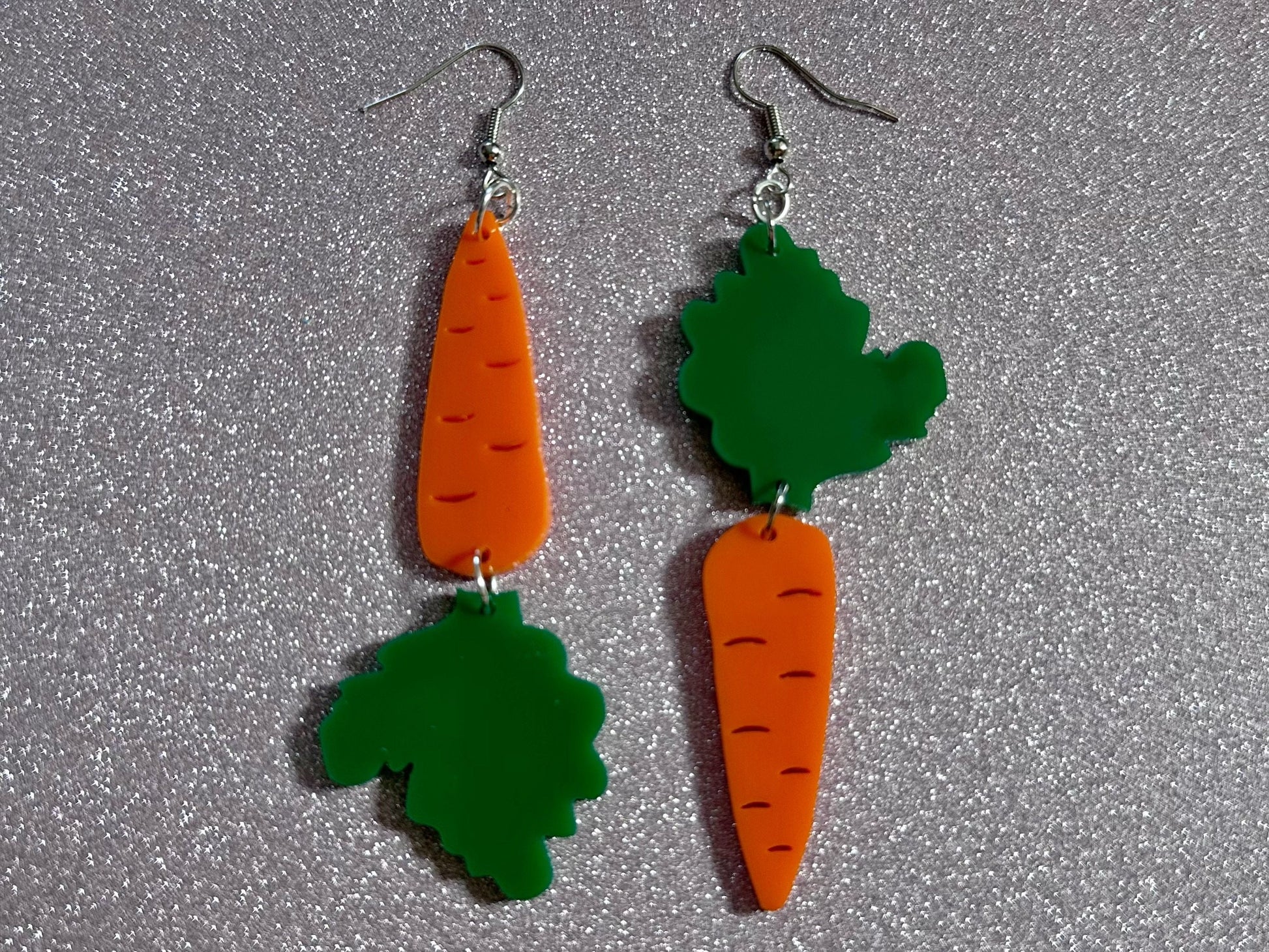 Carrot Earrings: Laser Cut Acrylic Carrots, Vegetables, Farm, Bunny Rabbit, Food Earrings, Veggies, Green, Best Gifts for Her/Him/Them