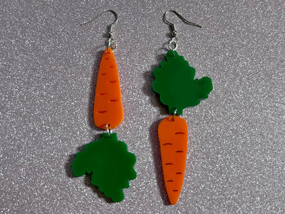 Carrot Earrings: Laser Cut Acrylic Carrots, Vegetables, Farm, Bunny Rabbit, Food Earrings, Veggies, Green, Best Gifts for Her/Him/Them