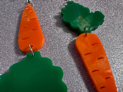 Carrot Earrings: Laser Cut Acrylic Carrots, Vegetables, Farm, Bunny Rabbit, Food Earrings, Veggies, Green, Best Gifts for Her/Him/Them