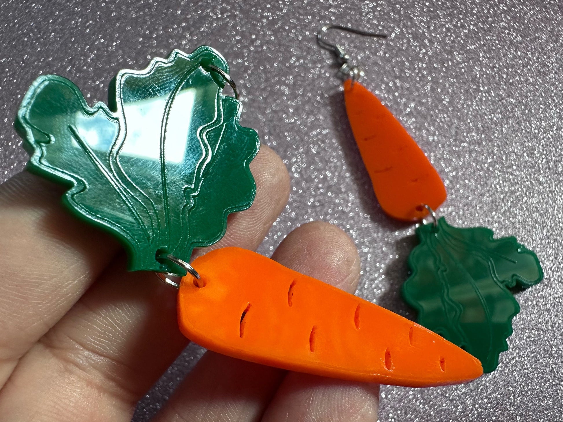 Carrot Earrings: Laser Cut Acrylic Carrots, Vegetables, Farm, Bunny Rabbit, Food Earrings, Veggies, Green, Best Gifts for Her/Him/Them