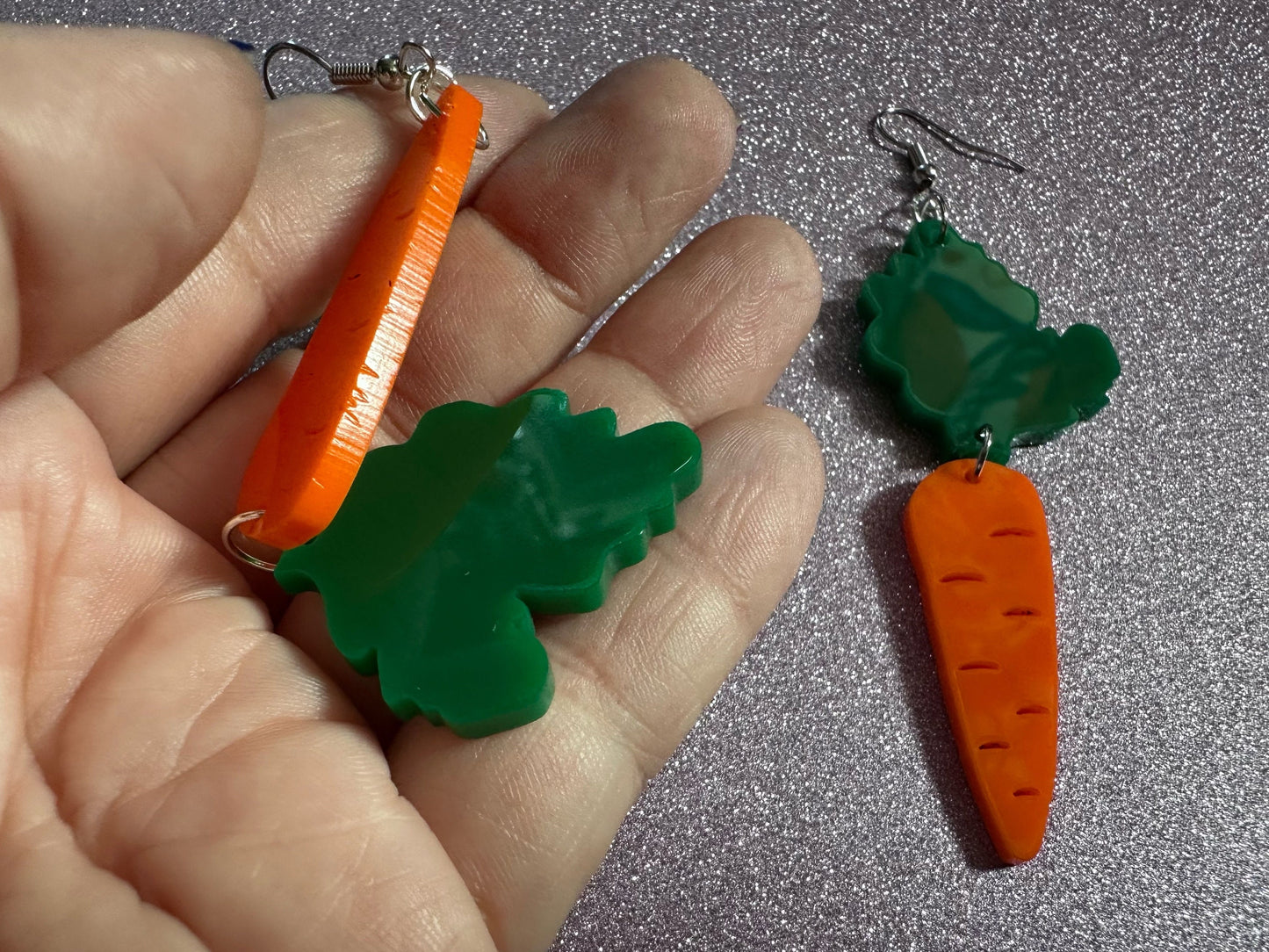 Carrot Earrings: Laser Cut Acrylic Carrots, Vegetables, Farm, Bunny Rabbit, Food Earrings, Veggies, Green, Best Gifts for Her/Him/Them