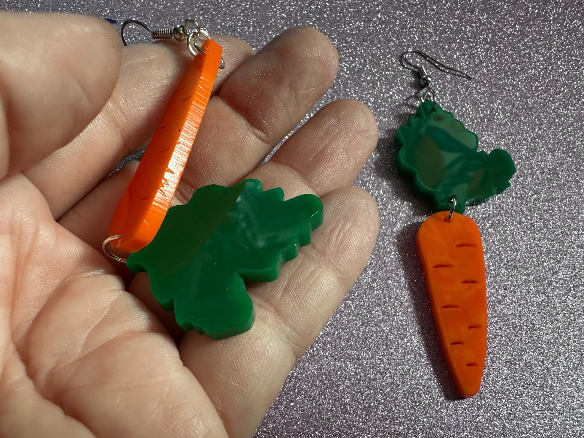Carrot Earrings: Laser Cut Acrylic Carrots, Vegetables, Farm, Bunny Rabbit, Food Earrings, Veggies, Green, Best Gifts for Her/Him/Them