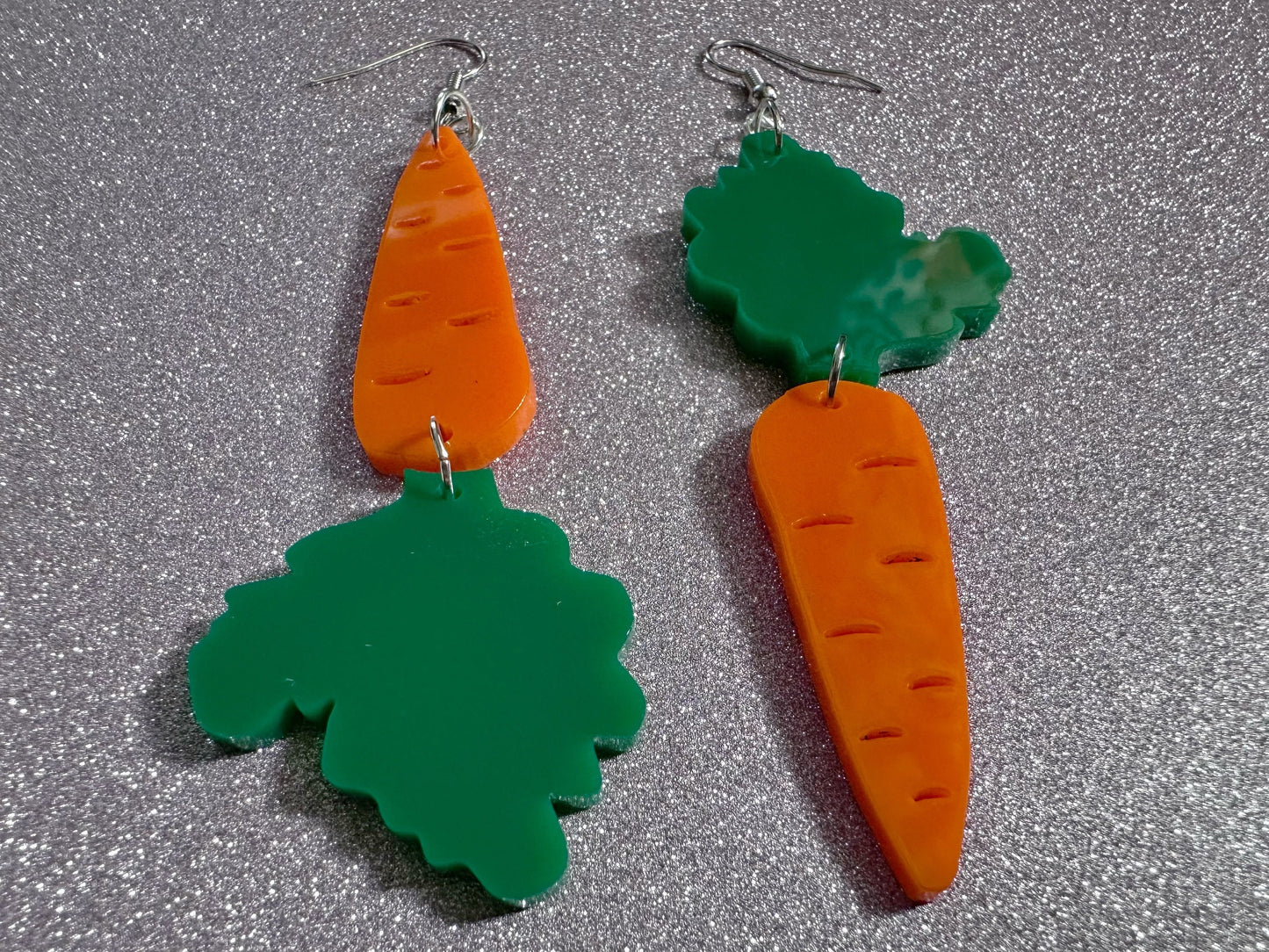 Carrot Earrings: Laser Cut Acrylic Carrots, Vegetables, Farm, Bunny Rabbit, Food Earrings, Veggies, Green, Best Gifts for Her/Him/Them
